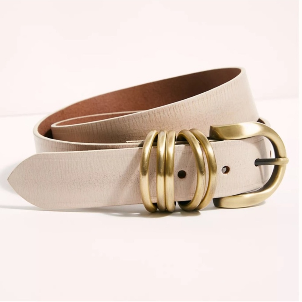 NWT free people rori leather belt in cream, size XS/S